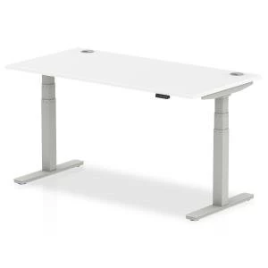 image of Trexus Sit Stand Desk With Cable Ports Silver Legs 1600x800mm White