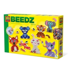 image of SES CREATIVE Beedz Childrens Iron-on Beads FunPins Animals Mosaic Kit, 2100 Iron-on Beads, Unisex, Five Years and...