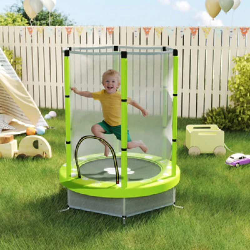 Image of Aiyaplay 4.6ft Kids Trampoline With Safety Enclosure Net, Green