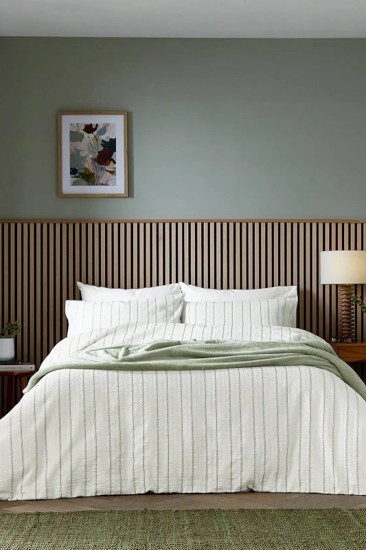 Image of Helena Springfield 'Waffle Stripe' Duvet Cover Set in Soft White Size: King Soft White Unisex King