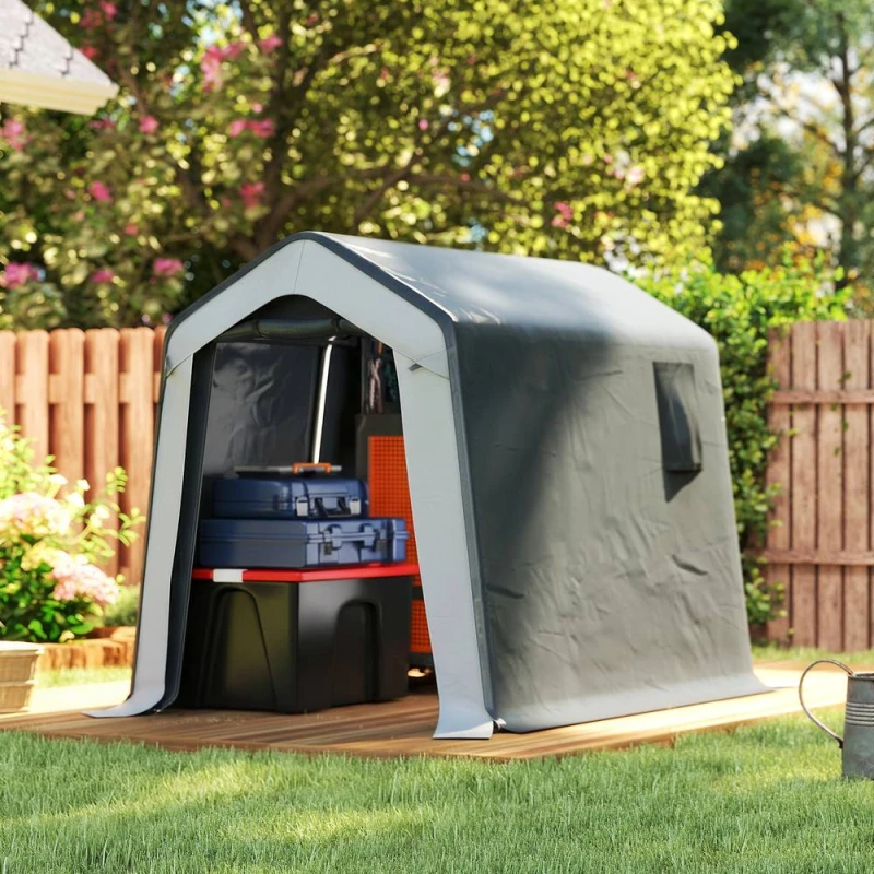 Image of OUTSUNNY 1.8 x 2.4m Portable Storage Shed Heavy Duty Motorbike Shed in Grey Grey Unisex