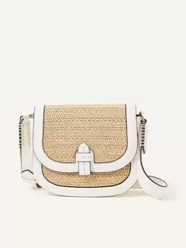 Image of Accessorize Raffia Flap Crossbody, White, Women
