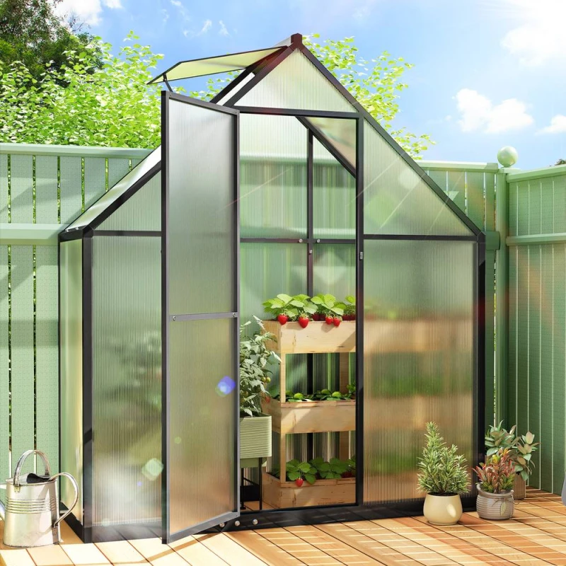 Image of OUTSUNNY Polycarbonate Greenhouse Garden Green House with Swing Door, Black Unisex