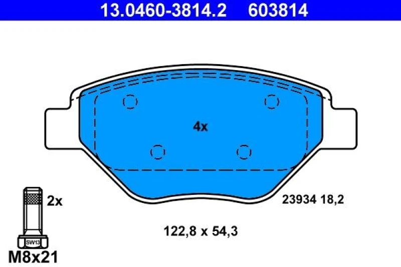 Image of ATE 13.0460-3814.2 Brake pad set excl. wear warning contact, with brake caliper screws Brake Pad Set,disc brake (402)