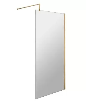 image of Nuie 800mm Wetroom Screen With Support Bar - Brushed Brass