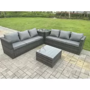 Image of Fimous 6 Seater Outdoor Dark Grey Rattan Lounge Complete Sofa Set with 2 Coffee Tables