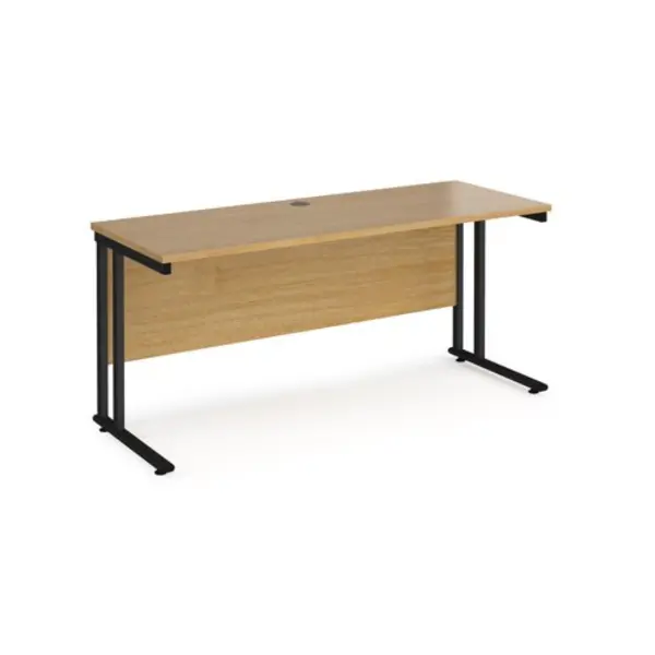 Image of Office Desk 1600mm Rectangular Desk With Cantilever Leg Oak Tops With Black Frames 600mm Depth Maestro 25