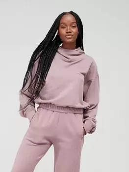 Image of adidas Studio Lounge Crop Hoodie - Light Red, Light Red Size M Women