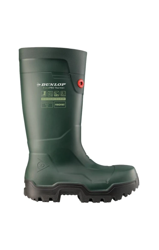 Image of Dunlop Mens FIELDPRO THERMO+ Safety Wellington Boots UK Size 13 (EU 48) GREEN DUN089-GREEN-13