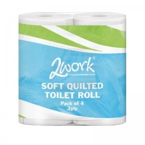 image of 2Work Luxury White 3-Ply Quilted Toilet Roll 10 (Packs of 4)