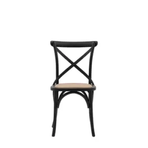 image of Gallery Interiors Set of 2 Cafe Dining Chairs in Black & Rattan