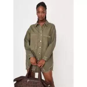 Image of Missguided Distressed Oversized Pocket Shirt Dress - Green