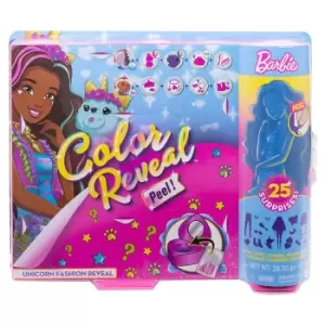 Image of Barbie Colour Reveal Peel Unicorn Doll With 25 Accessories Toy Gift For Kids