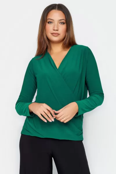Image of Long Tall Sally Ity Wrap Top - Dark Green, Size 22-24, Women