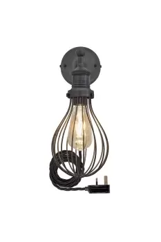 image of Brooklyn Balloon Cage Wall Light, 6 Inch, Pewter, Pewter Holder With Plug