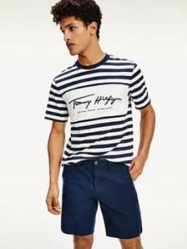 Image of Tommy Hilfiger Signature Stripe Relaxed Fit T-Shirt - Navy, Size XS, Men