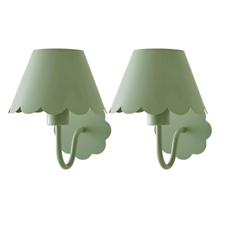 Image of ValueLights ValueLights Hattie Pair of Rechargeable Metal Scalloped Edge Wall Lights in Pale Green Pale Green One Size Unisex 5059406068393