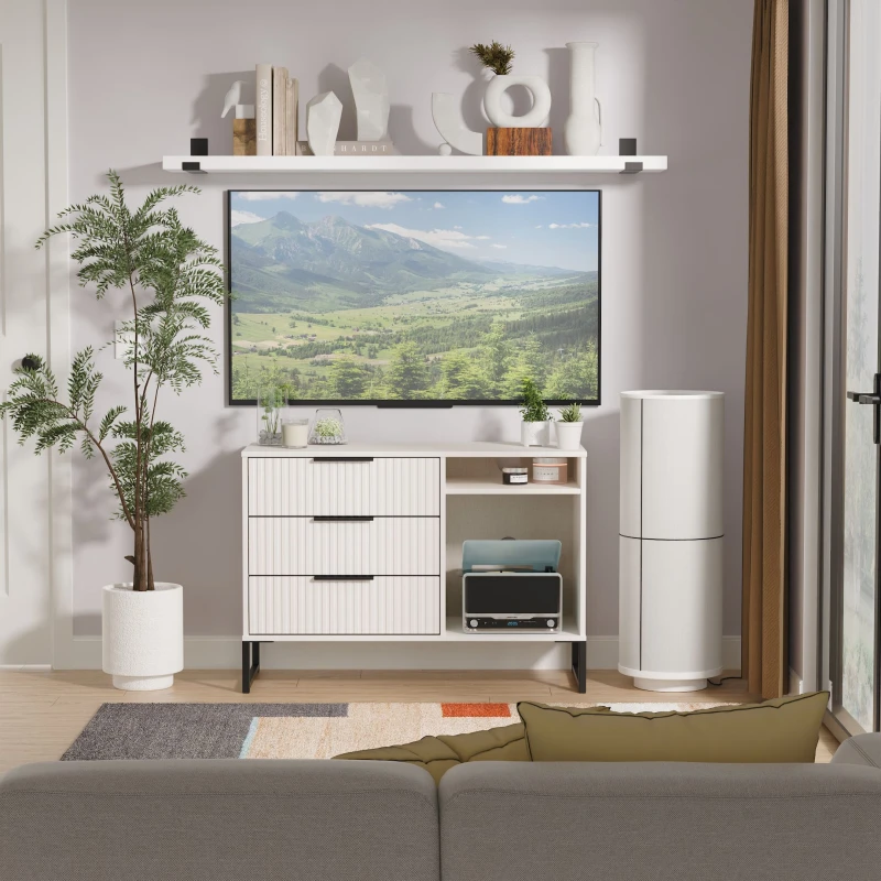 Image of Fluted 3 Drawer TV Unit in Kashmir Matt - Ready Assembled - Lewis's Home TJ Hughes 5056812208696