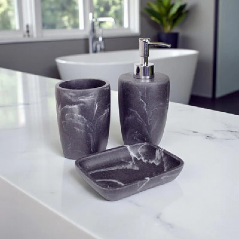 Image of Showerdrape Octavia Grey Marble & Chrome 3 Piece Bathroom Accessory Set
