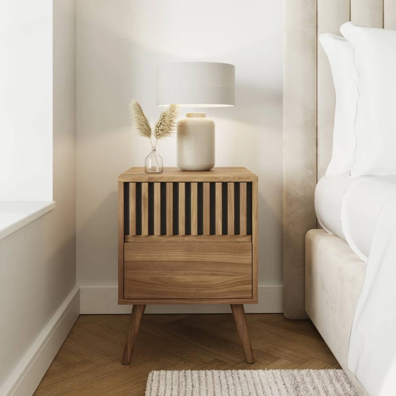 Image of Gfw Rowen 2 Drawer Bedside Table - Fsc Certified Oak/Black WW61G Unisex