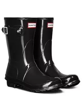 Image of Hunter Original Short Gloss Wellington Boot - Black, Size 4, Women
