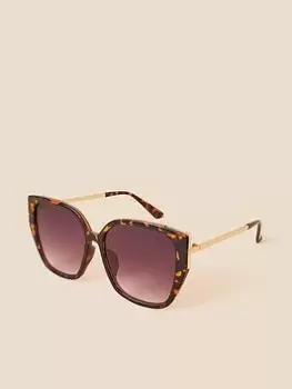 Accessorize Statement Metal Corner Sunglasses, Brown, Women