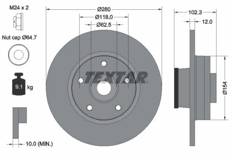 Image of Brake disc TEXTAR 92153703