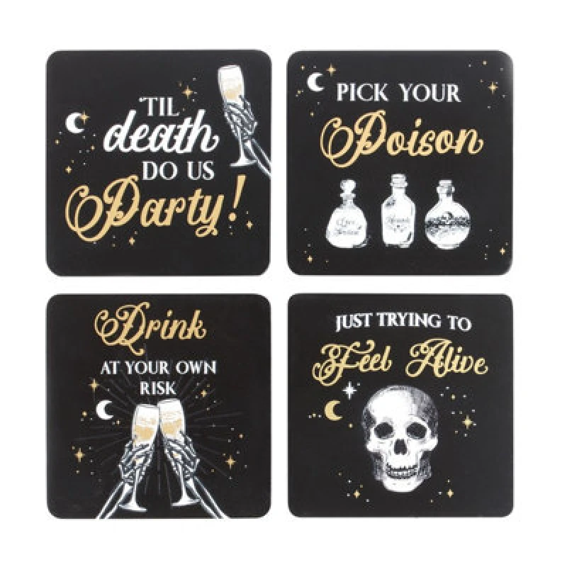 Image of Something Different Something Different Til Death Do Us Party Coaster Set in Black One Size Unisex 5063470806294