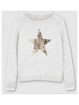 Image of Mintie by Mint Velvet Girls Sequin Star Jumper - Grey, Size Age: 9-10 Years, Women