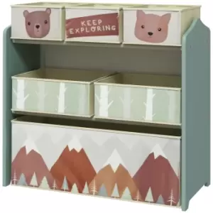 Image of ZONEKIZ Kids Storage Units with 6 Fabric Bins, Childrens Toy Storage Organiser for Bedroom, Nursery, 63 x 30 x 66cm, Green