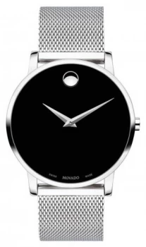 Movado Mens Museum Stainless Steel Mesh Braclet Black Dial Watch