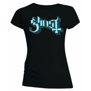 image of Ghost - Blue/Grey Keyline Logo Womens Medium T-Shirt - Black