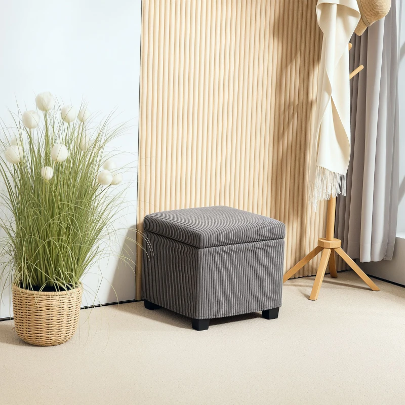 Image of HOMCOM HOMCOM Upholstered Corduroy Ottoman Storage Box with Removable Lid, Footrest in Grey Grey One Size Unisex 5063603139046