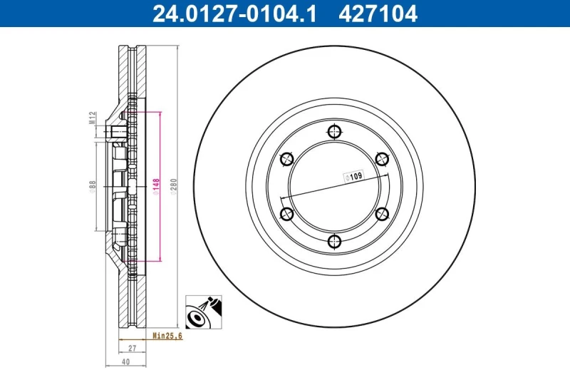 Image of Brake disc ATE 24.0127-0104.1