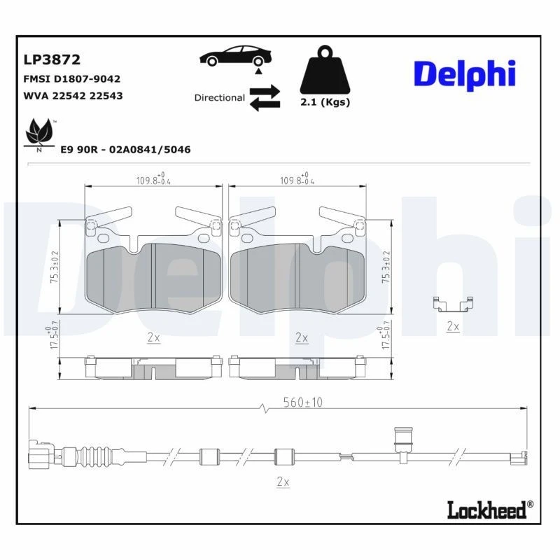 Image of DELPHI Brake pad set DELPHI LP3872