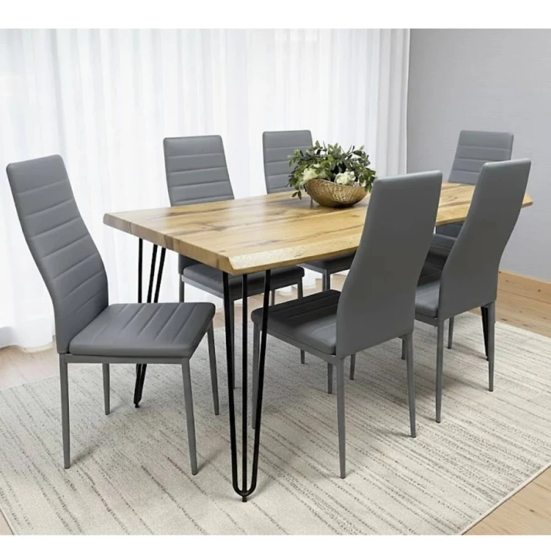 Image of Kosy Koala Dining Table Set With 6 Grey Faux Leather Chairs Kitchen Dining Room Furniture