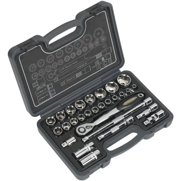 image of Genuine SEALEY AK7953 Socket Set 28pc 1/2Sq Drive 6pt WallDrive&#174; Metric