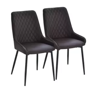 Image of Homcom Set Of 2 Quilted PU Faux Leather Dining Chairs With Metal Frame 4 Legs Brown