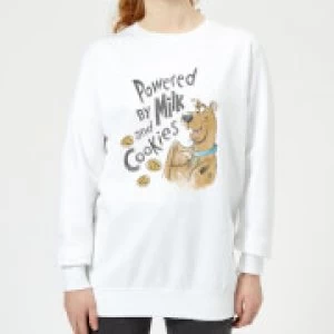 Image of Scooby Doo Powered By Milk And Cookies Womens Sweatshirt - White - L