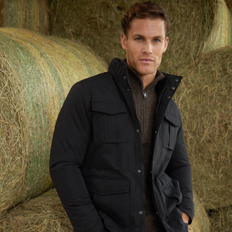Image of Threadbare Threadbare Men 'Holroyd' Funnel Neck Utility Coat in Black Size: X-Large Black XL Male 7625914460127
