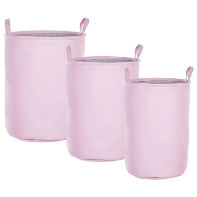 Image of Beliani Set Of 3 Baskets Archa Cotton Pink