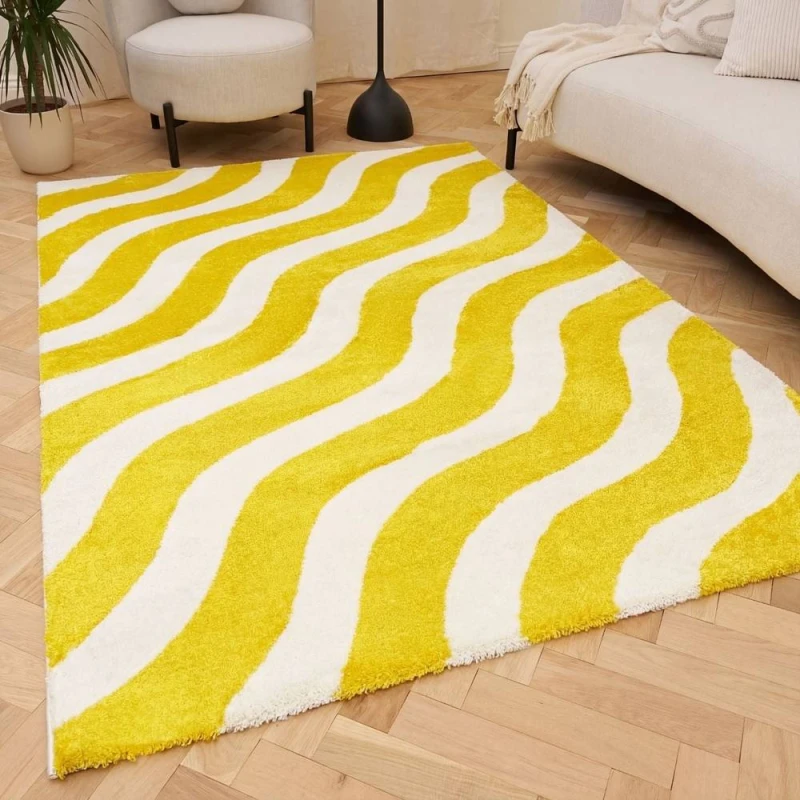 Image of THE RUGS Joli Wavy Soft & Dense Pile Living Room & Bedroom Rug in Yellow Size: 120cm x 170cm Yellow Unisex 120cm x 170 cm