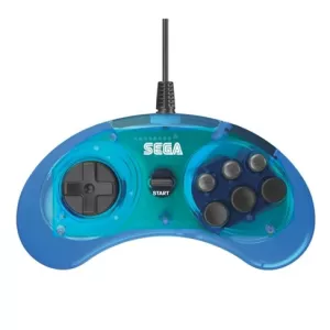 image of Retro-Bit Official Sega Mega Drive Clear Blue Controller 6-Button Arcade Pad for Sega Mega Drive