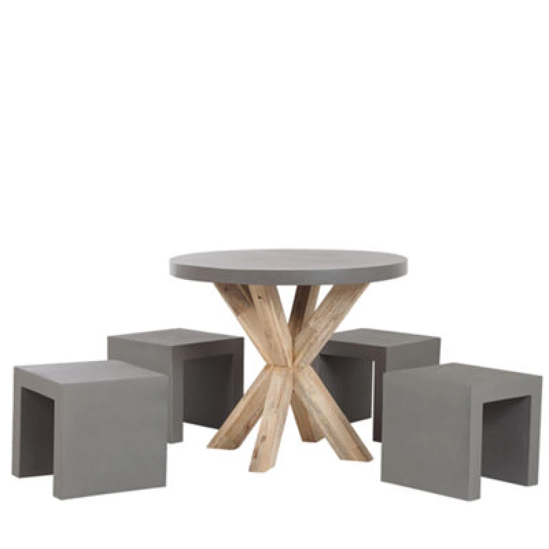 Image of BELIANI Garden Dining Set with Stools 4 Seater OLBIA/TARANTO Concrete Grey 263441