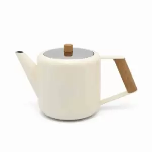 image of Bredemeijer Teapot Double Wall Duet Boston Design 1.1L In White With Wood Look Fittings