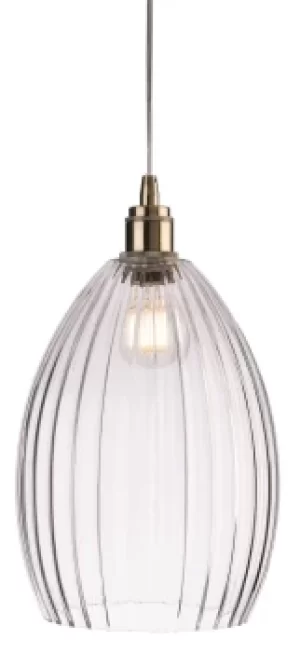 Victory 1 Light Dome Ceiling Pendant Antique Brass, Clear Glass, E27