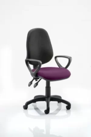 Image of Eclipse II Lever Task Operator Chair Black Back Bespoke Seat With Loop Arms In Purple