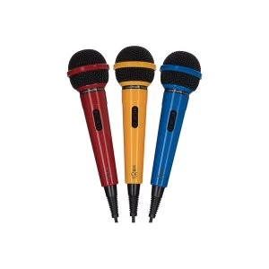 Image of Maplin 3 Pack Karaoke Dynamic Directional Microphones - Red, Yellow and Blue