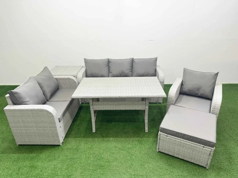 Image of FIMOUS Fimous - Patio pe Wicker 7 Seater Outdoor Rattan Furniture Sofa Sets with Rectangular Dining Table Reclining Chair Loveseat Sofa 3 Seater Sofa