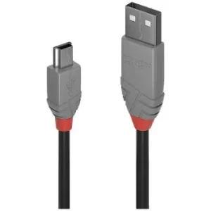 Image of LINDY USB cable USB 2.0 USB-A plug, USB-Mini-B plug 0.5 m Black, Grey 36721